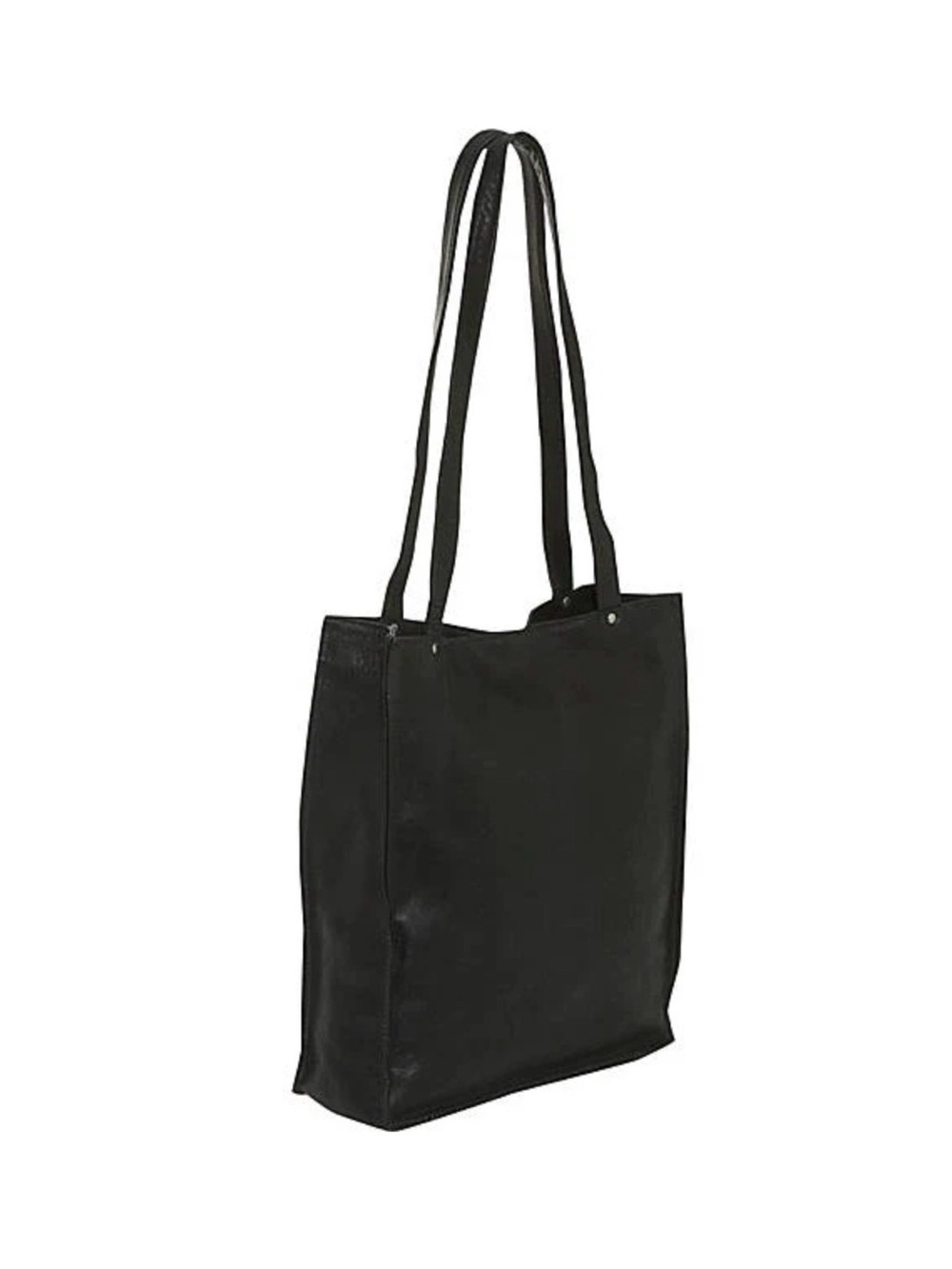 Minimal Black Leather Tote with Long Shoulder Straps